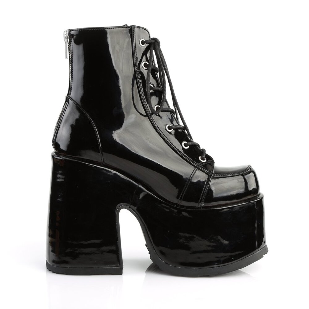 Demonia Camel 203 Black Patent Ankle Platform Boots - Picture 3 of 3